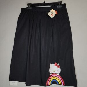 NWT ModCloth x Hello‎ Kitty Let's Go Rainbow A-Line Black Skirt Cotton Large